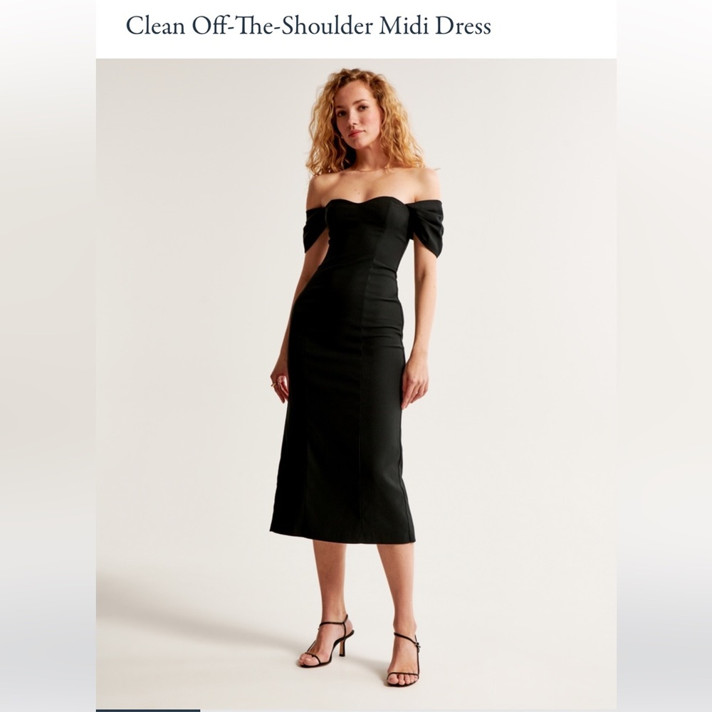 Abercrombie & Fitch • Clean Off The Shoulder Black Midi Dress (M) *NWT*
